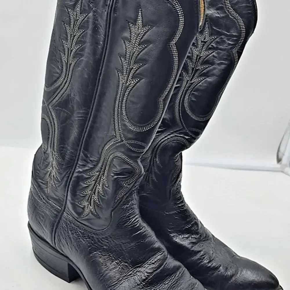 Tony‎ Lama Mens Western Boots Size 8 D Leather Cowboy Black On Black